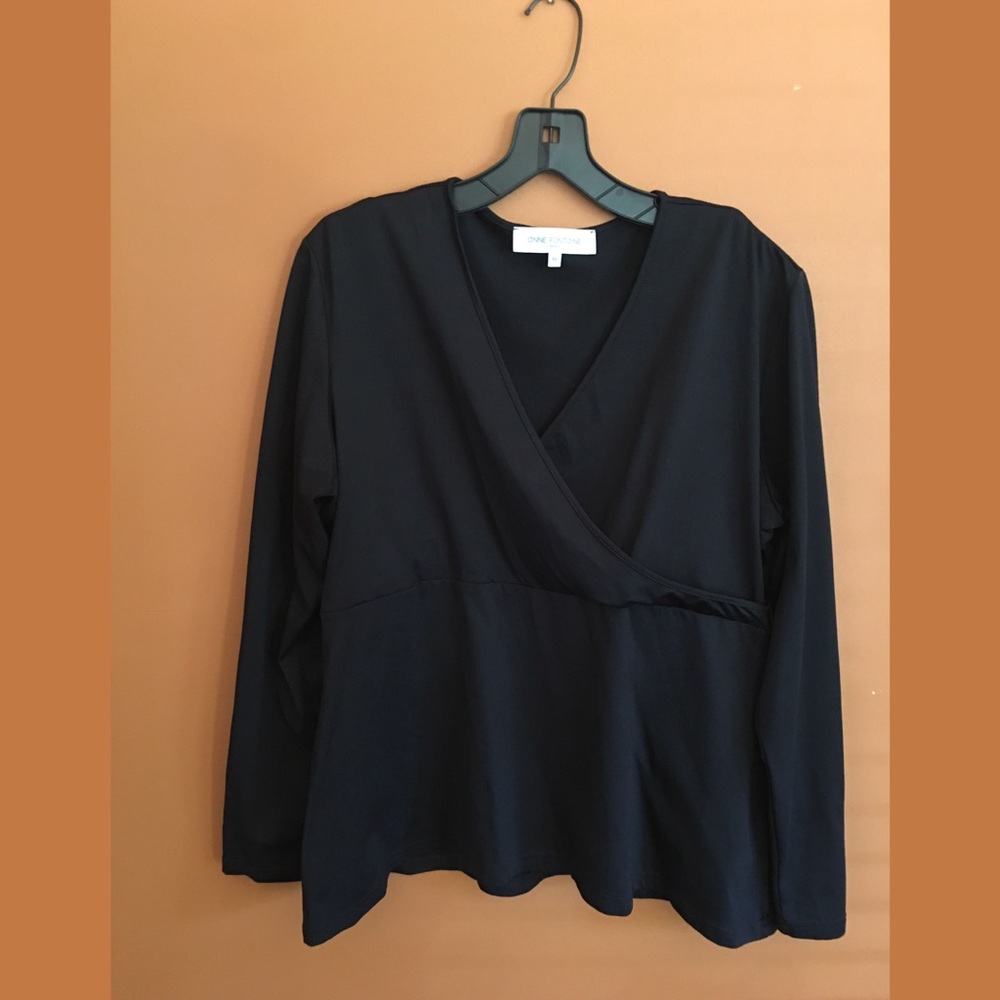 Anne Fontaine V-Neck Faux-Wrap Black Top size 14